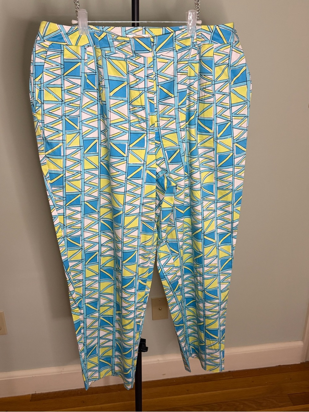 Talbots Aqua, Yellow & White Geometric Capris